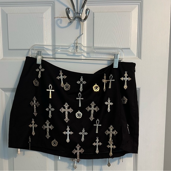 Black Mini Skirt with Silver Cross Accents - Picture 1 of 7